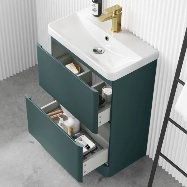 Corsica Midnight Green Slimline Basin Drawer Vanity 600mm