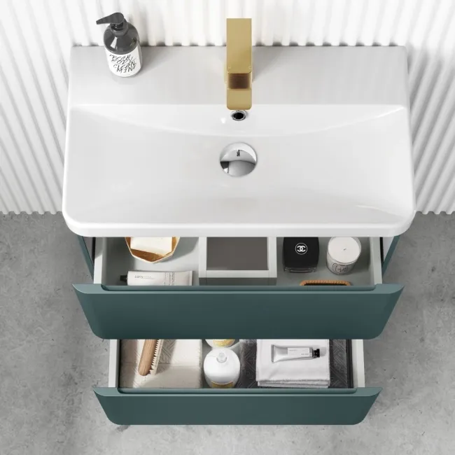 Corsica Midnight Green Slimline Basin Drawer Vanity 600mm