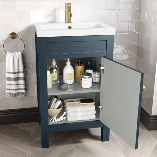 Bermuda Inky Blue Basin Vanity 500mm - Brushed Brass Accents