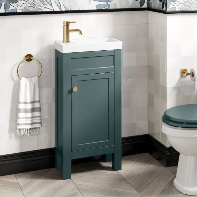 Bermuda Midnight Green Cloakroom Basin Vanity 400mm - Brushed Brass Accents