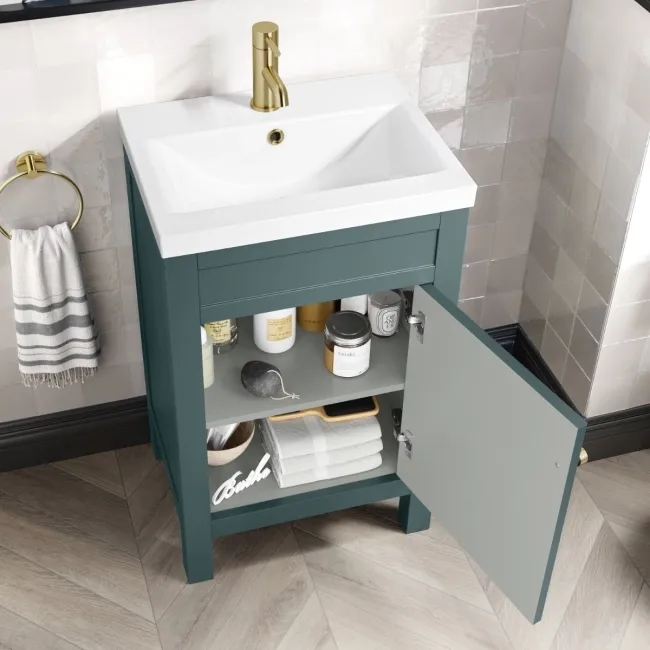 Bermuda Midnight Green Basin Vanity 500mm - Brushed Brass Accents