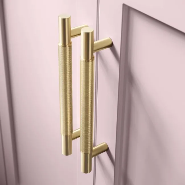 Bermuda Cashmere Pink Cabinet with Marble Top 1200mm (Excludes Counter Top Basin) - Brass Knurled Handles