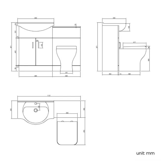 Quartz Gloss White Combination Vanity Basin and Houston Toilet 1150mm