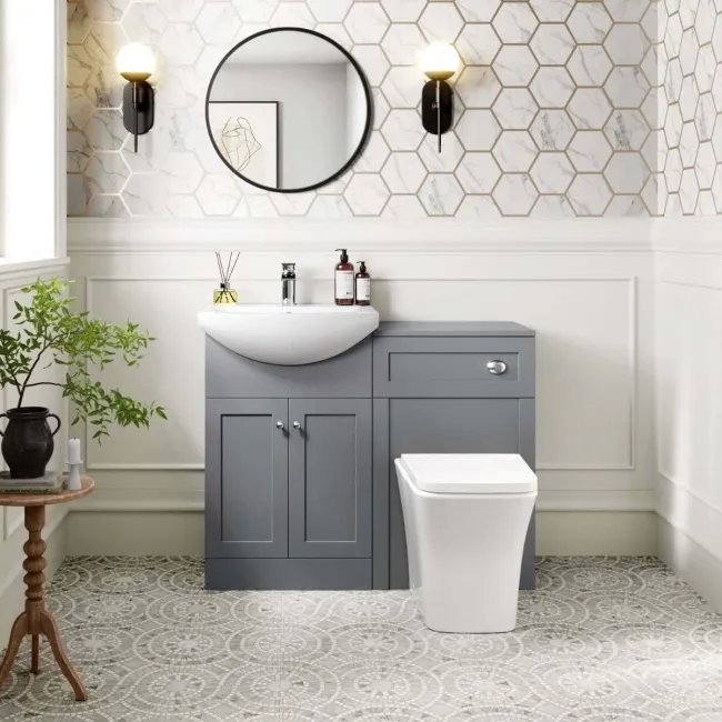 Capri Fog Grey Combination Vanity Basin and Houston Toilet 1050mm - Chrome Handles