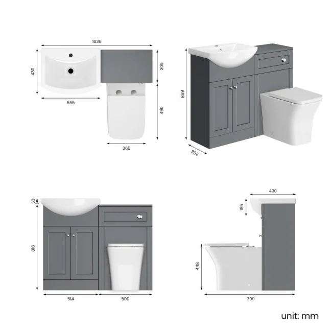 Capri Fog Grey Combination Vanity Basin and Houston Toilet 1050mm - Chrome Handles