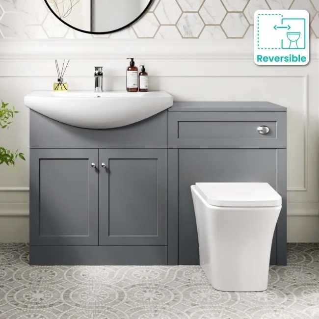 Capri Fog Grey Combination Vanity Basin and Houston Toilet 1350mm - Chrome Handles