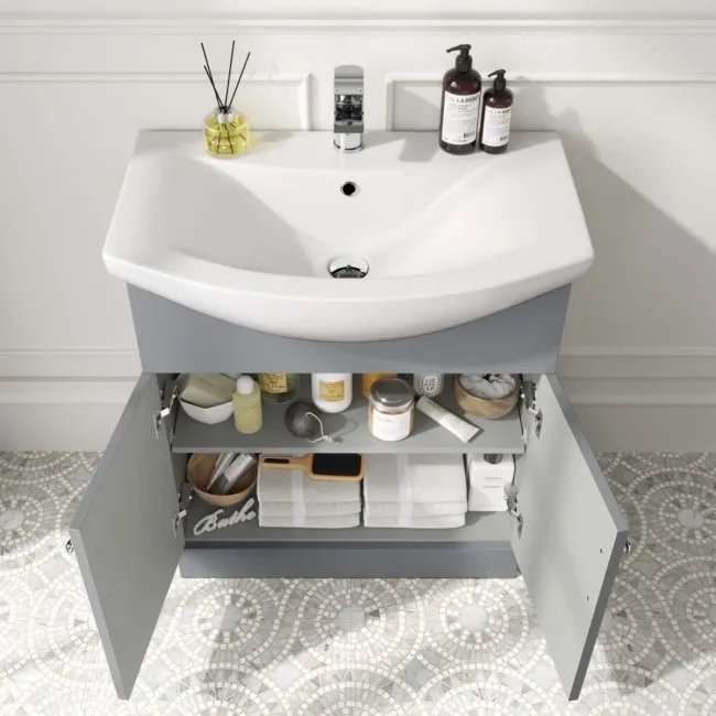 Capri Fog Grey Combination Vanity Basin and Houston Toilet 1350mm - Chrome Handles
