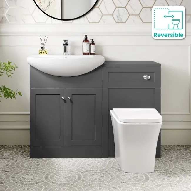 Capri Slate Grey Combination Vanity Basin and Houston Toilet 1150mm - Chrome Handles