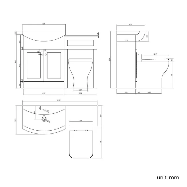 Capri Slate Grey Combination Vanity Basin and Houston Toilet 1150mm - Chrome Handles