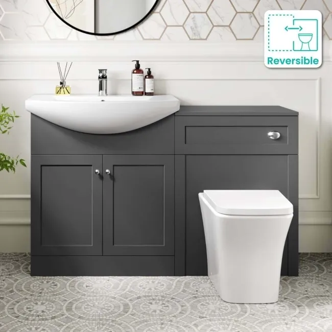 Capri Slate Grey Combination Vanity Basin and Houston Toilet 1350mm - Chrome Handles