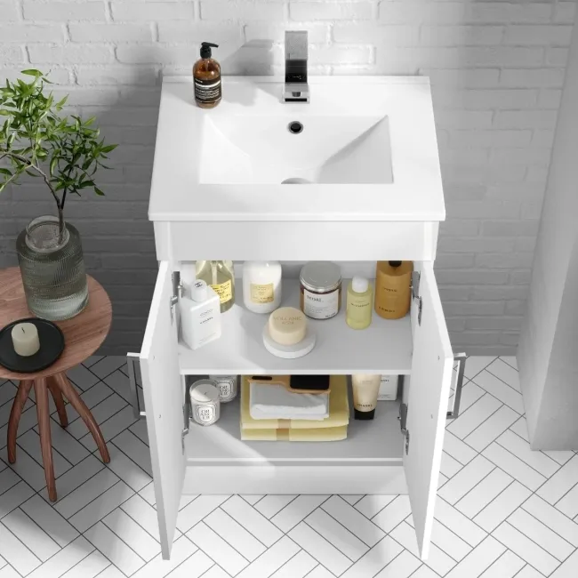 Mersey Gloss White Basin Vanity and Back To Wall Unit 1000mm - Excludes Toilet