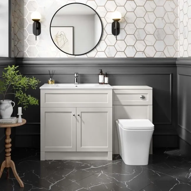 Milos Cotton White Combination Vanity Basin and Houston Toilet 1300mm - Chrome Handles