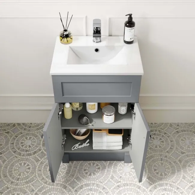 Milos Fog Grey Combination Vanity Basin and Houston Toilet 1000mm - Chrome Handles