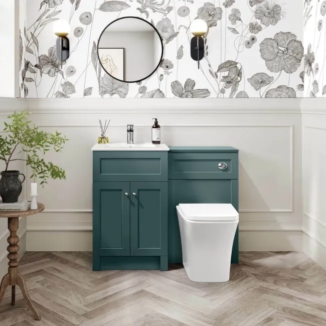 Milos Mystic Green Combination Vanity Basin and Houston Toilet 1000mm - Chrome Handles