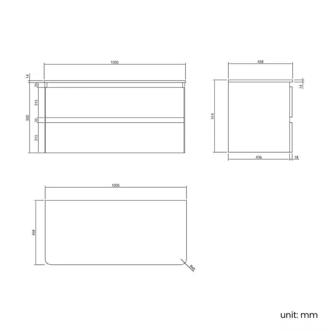 Corsica Gloss White Drawer Vanity with Marble Top 1000mm - Excludes Counter Top Basin
