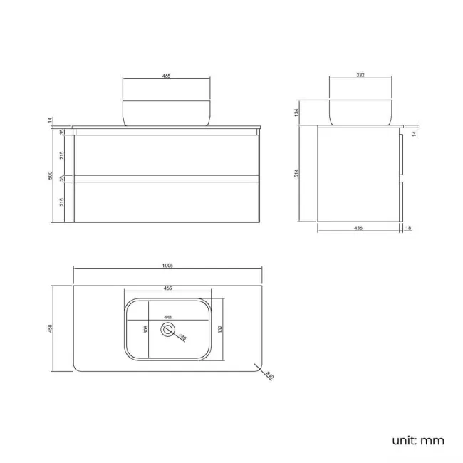 Corsica Gloss White Vanity Drawer with Marble Top & Curved Counter Top Basin 1000mm
