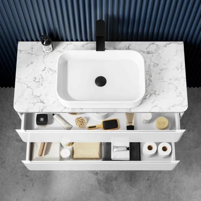 Corsica Gloss White Vanity Drawer with Marble Top & Marin Basin 1000mm