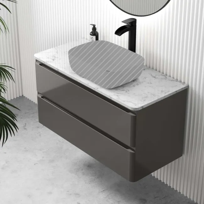 Corsica Tungsten Grey Drawer Vanity with Marble Top 1000mm - Excludes Counter Top Basin