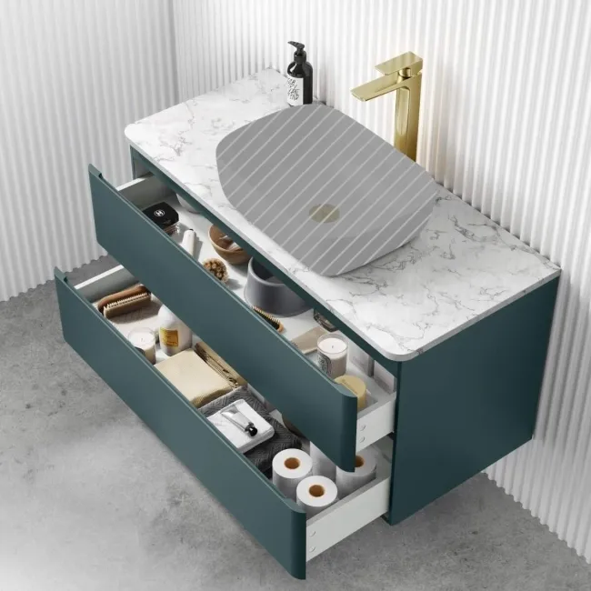 Corsica Midnight Green Drawer Vanity with Marble Top 1000mm - Excludes Counter Top Basin