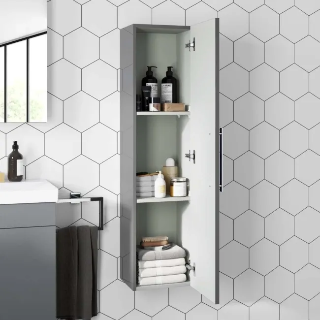 Avon Stone Grey Wall Hung Tall Cabinet Unit 1200x300mm