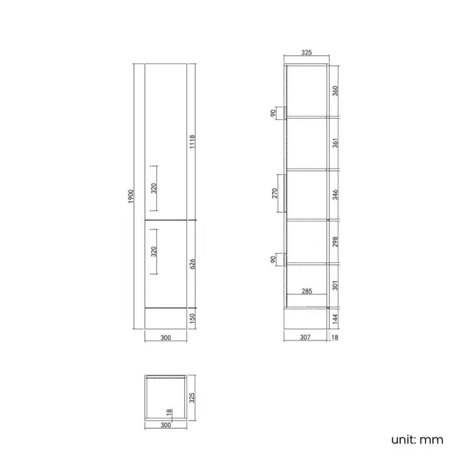 Harper Charcoal Elm Floor Standing Tall Cabinet Unit 1900x300mm