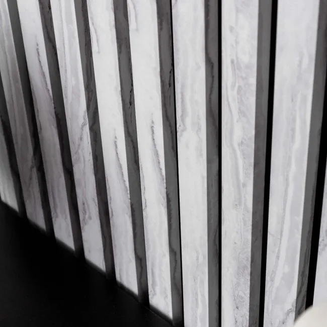 Trepanel Design® White Marble Effect on Black Felt Acoustic Wood Slat Panels
