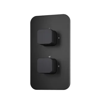 Galway Premium Matt Black Square Thermostatic Shower Valve - 2 Outlets