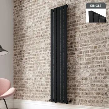 Faro Matt Black Single Flat Panel Vertical Radiator 1800x350mm