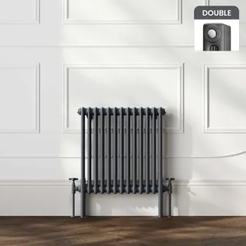 Athens Anthracite Double Column Horizontal Traditional Radiator 600x605mm