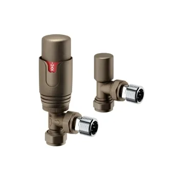 Antique Gold Thermostatic Angled Radiator Valve (Pair) Standard 15mm