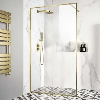 Munich Brushed Brass Framed Easy Clean 8mm Wet Room Shower Glass Panel 1200mm