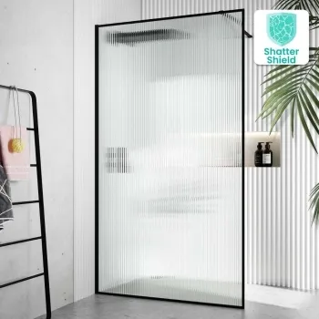 Munich Fluted Effect Matt Black Framed Easy Clean 8mm Wet Room Shower Glass Panel 1200mm