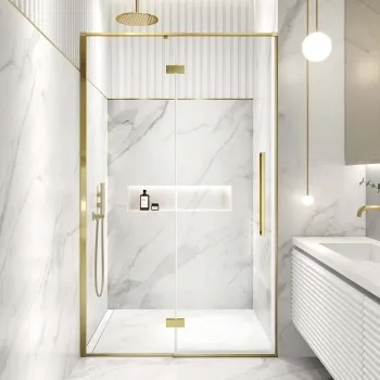Helsinki Brushed Brass Premium Easy Clean 8mm Hinged Shower Door 1200mm