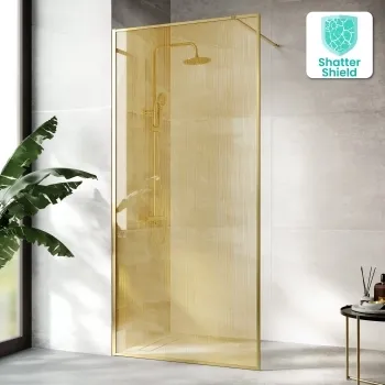 Munich Brushed Brass with Mesh Effect 8mm Wet Room Shower Glass Panel 900mm