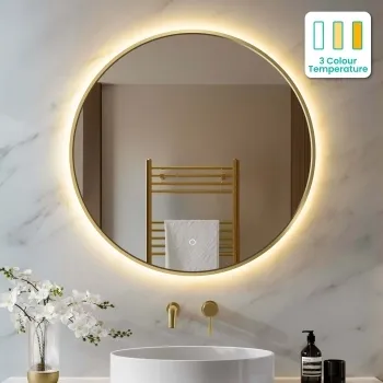 Delilah Brushed Brass Round Backlit Illuminated LED Mirror 800mm