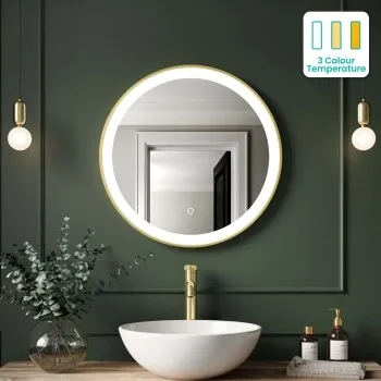  Delilah Brushed Brass Round Illuminated LED Mirror 600mm 