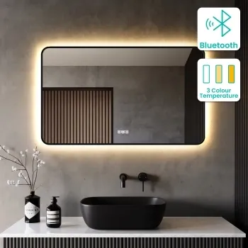 Mila Black Framed Backlit Illuminated LED Mirror With BLUETOOTH Speaker 600x1000mm