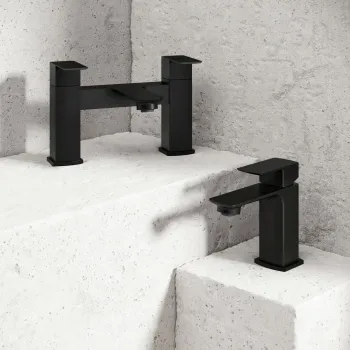 Mersey Matt Black Basin & Bath Mixer Tap Set