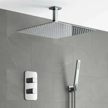 Galway Premium Ceiling Chrome Square Thermostatic Shower Set - 400mm Head & Hand Shower