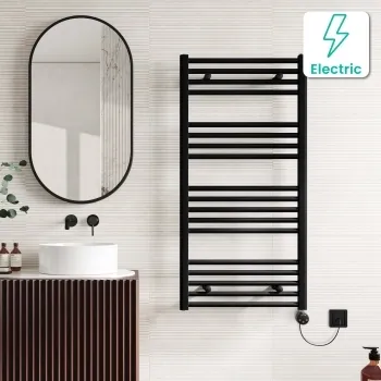 Naples Electric Premium Matt Black Straight Heated Towel Rail 1200x600mm