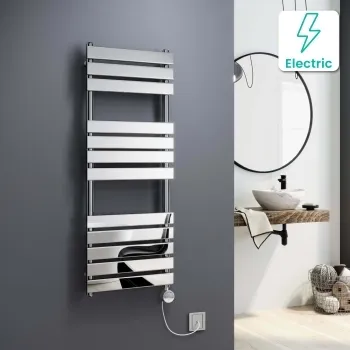 Santorini Electric Chrome Flat Panel Heated Towel Rail 1200x450mm