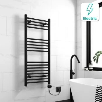 Barcelona Electric Matt Black Straight Heated Towel Rail 1200x500mm