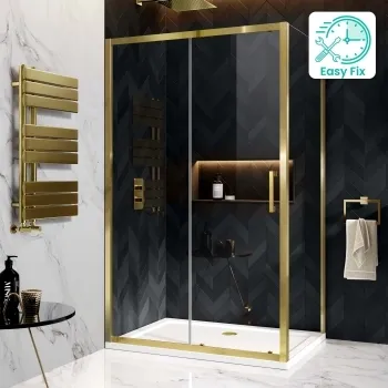 Hamburg Brushed Brass Easy Clean 8mm Sliding Shower Enclosure 1200x800mm - Easy Fix