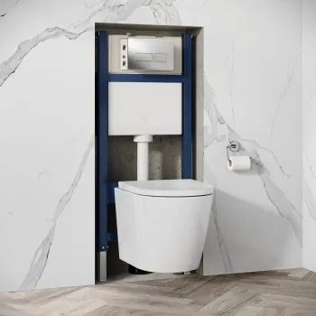 Idaho Pneumatic Wall Hung Toilet Frame and Concealed Cistern with Chrome Flush Plate - Square Buttons