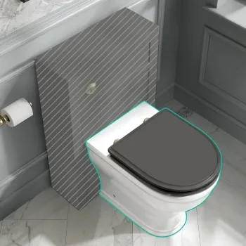 Kansas Traditional Rimless Back To Wall Toilet With Graphite Grey Wooden Seat - Brushed Brass Hinges