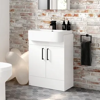 Harper Gloss White Vanity with Semi Recessed Basin 600mm - Black Accents