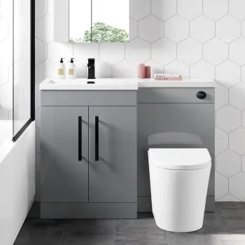 Avon Stone Grey Combination Vanity Basin and Boston Toilet 1100mm - Black Accents - Left Handed