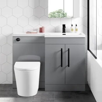 Avon Stone Grey Combination Vanity Basin and Boston Toilet 1100mm - Black Accents - Right Handed