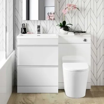 Trent Gloss White Combination Basin Drawer and Boston Toilet 1100mm - Left Handed