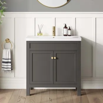 Bermuda Graphite Grey Basin Vanity 800mm - Brushed Brass Accents